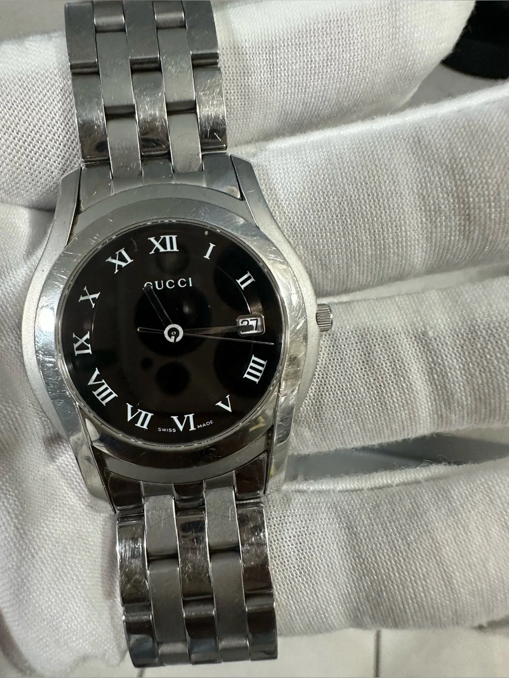 Gucci G-Timeless Black Dial Roman Numeral Swiss Made Stainless Steel Women Watch